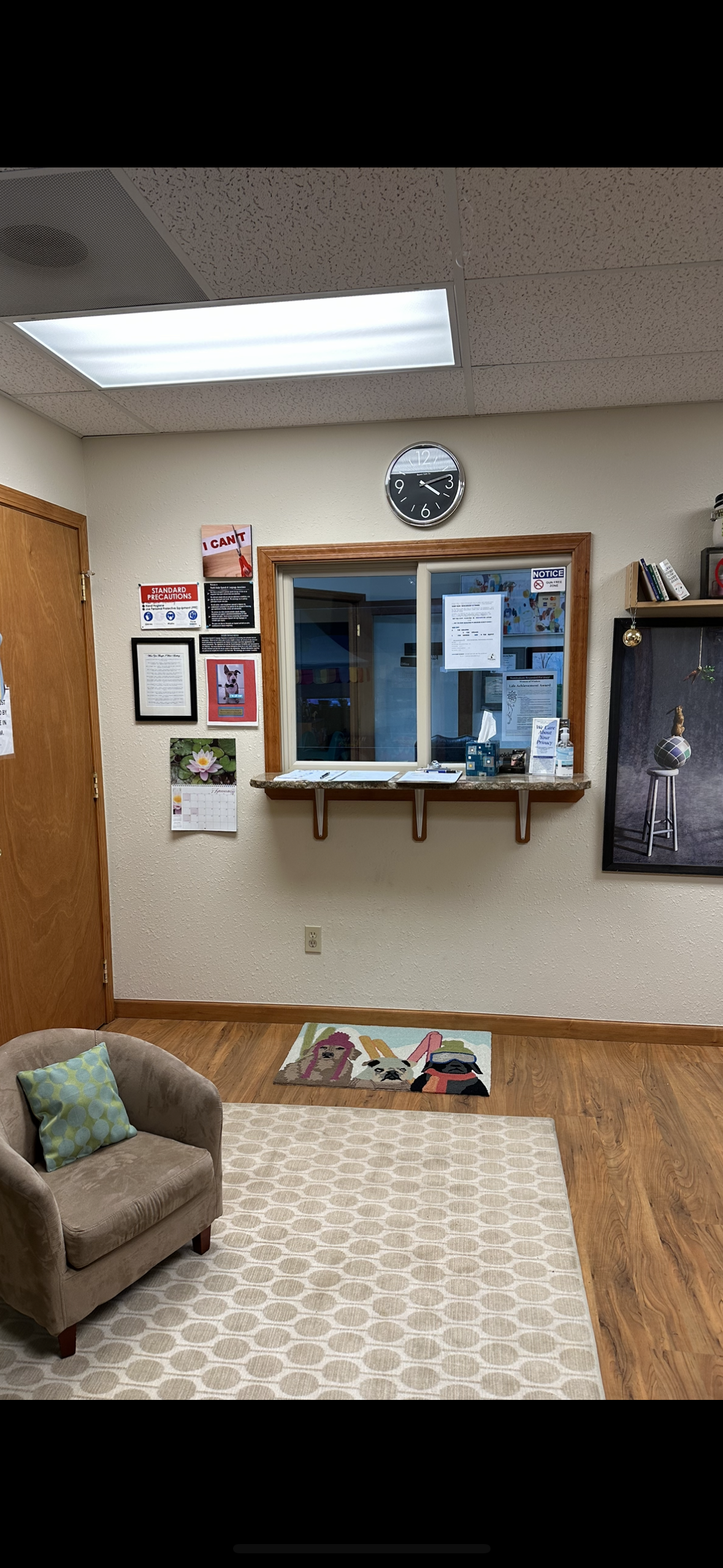 Interior of SLP Practice showing receptionist window
