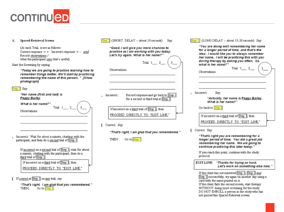 spaced retrieval screening form