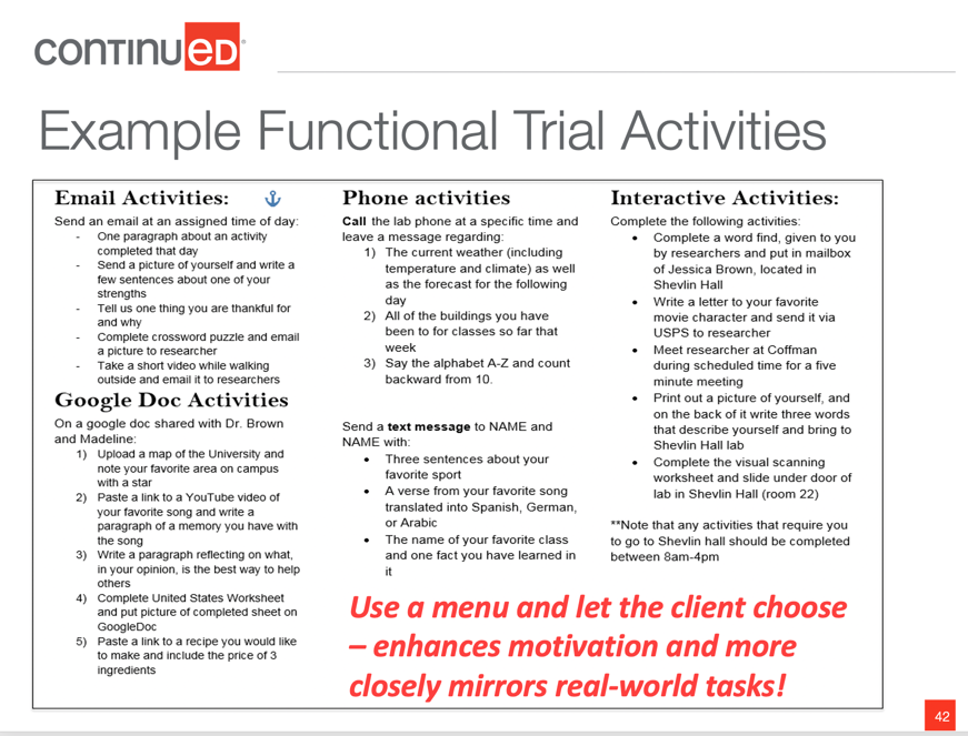 functional trial activities